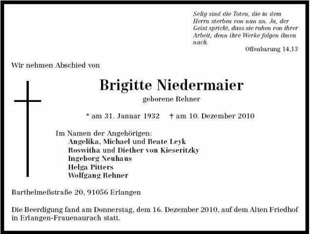 Rehner Brigitte 1932-2010 Todesanzeige